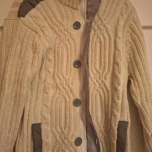 Men's knitted cardigan XL like new, white and gray with zipper and buttons