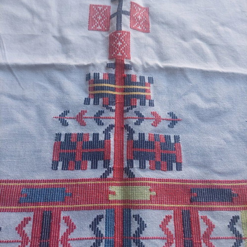 Old Handwoven Table Runner with Tassels, Handmade, Unused