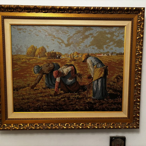 Three embroidered cross-stitch paintings with beautiful frame, new