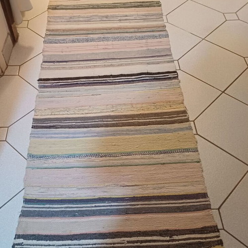 Traditional handmade woven rag rug like new 270x72cm
