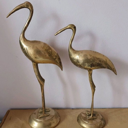 Brass flamingo statues used, height 30 cm and 25 cm