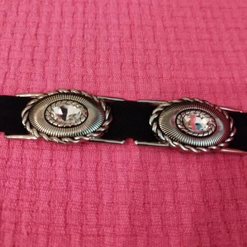 Elastic black belt with metal decorations and crystals, new