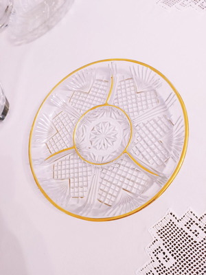 Vintage Covetro Italy Crystal Serving Platter with Gold Trim