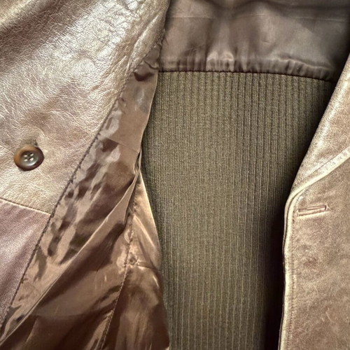 Massimo Dutti leather jacket used brown with knitted sleeves