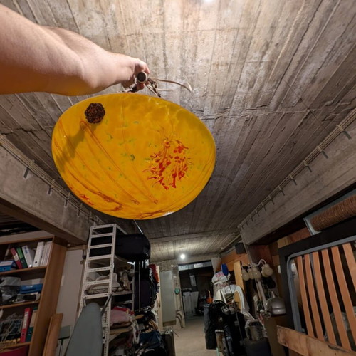 Pate de verre ceiling light like new with vibrant colors