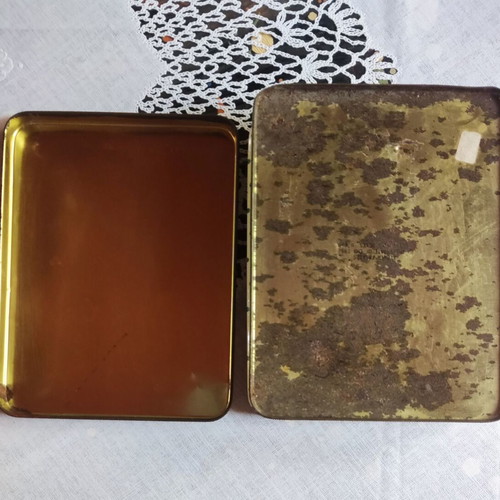 Vintage metal box with fairies used, 16x12x5 cm
