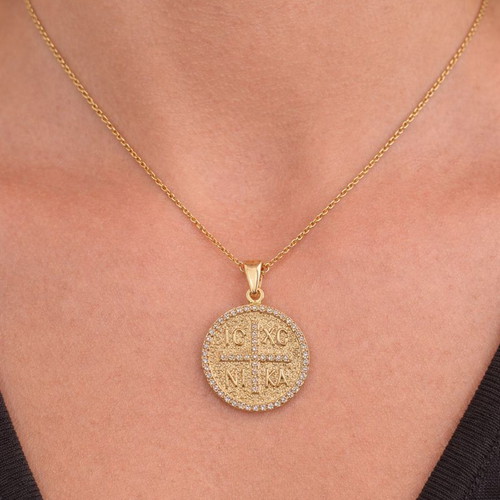 Gold plated 925 silver Konstantinato necklace with white zircon stones