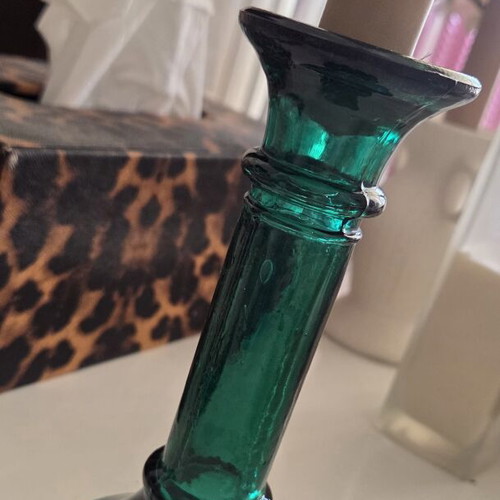 Evergreen Emerald Green 9" Bud Vase and Taper Candle Holder
