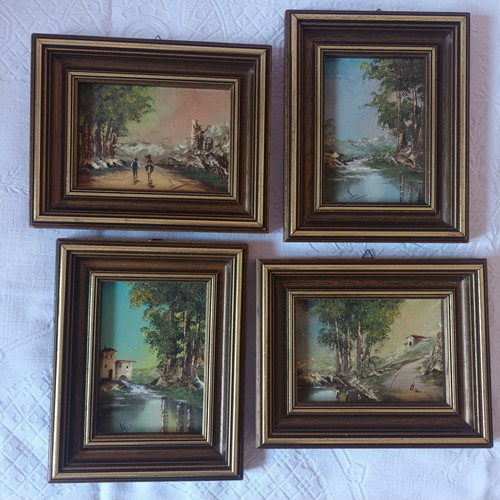 Paintings by Ioanni Darmis used, set of 4 with solid wood frames