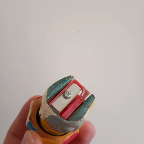Vintage wooden pencil sharpener used 70s - 80s with slight discoloration