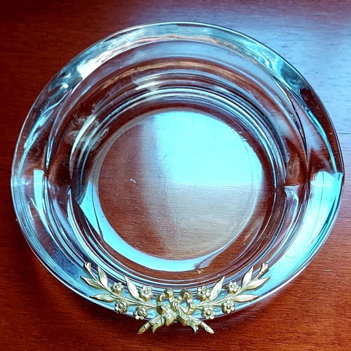 Decorative crystal ashtray with gold-plated olive branch new
