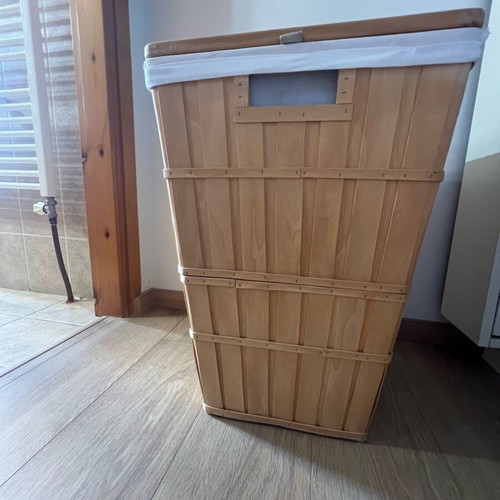 IKEA BRANKIS laundry basket like new, natural wood with removable fabric liner