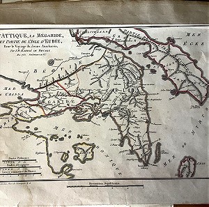 1785 Χάρτης Αττικής Μεγαρίδος (Μέγαρα) του μεγάλου Γάλλου χαρτογράφου Barbie du Bocage Jean Denis