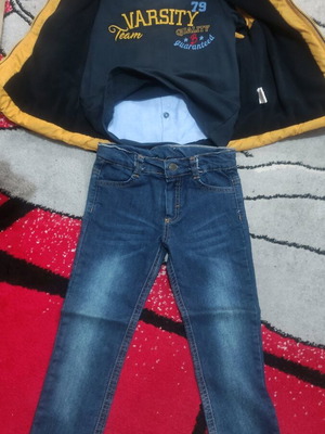 Boys' clothing set for 6 years old new with jeans, shirt, sweater and sleeveless jacket