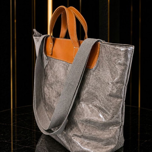 Tote bag large grey with brown handles new