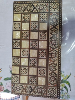 Handmade backgammon with mother-of-pearl on solid wood new