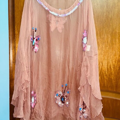 BSB pink organza poncho like new vintage with butterflies