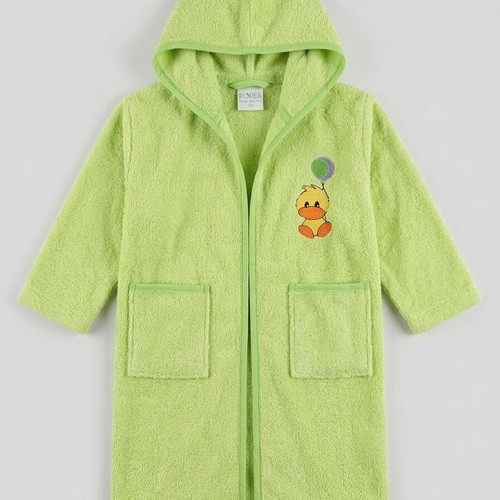 Borea Home Textiles children's bathrobe used, light green with hood and embroidery