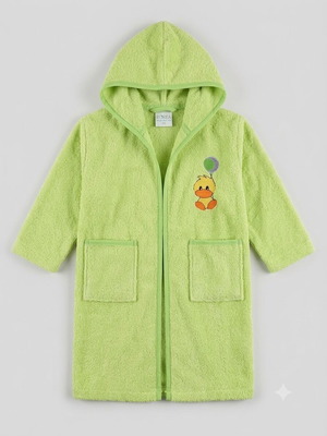 Borea Home Textiles children's bathrobe used, light green with hood and embroidery