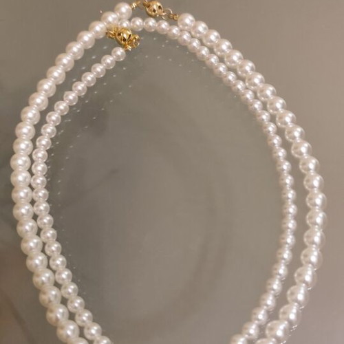 Two pearl necklaces with stainless steel magnetic clasp, new