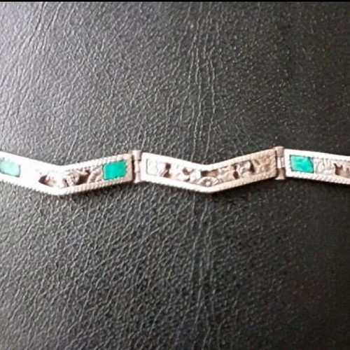 Antique massive bracelet with emeralds 950 silver used