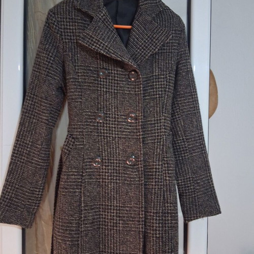 Women's tailored coat with waist belt, brown and black