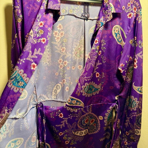 Blouse dress kimono type used, white and purple