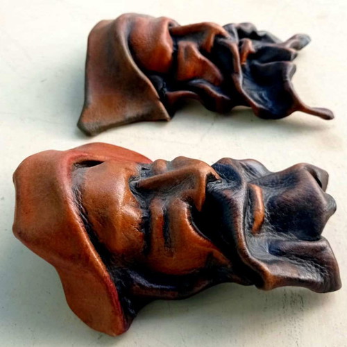 Leather decorative masks handmade set of 2 like new