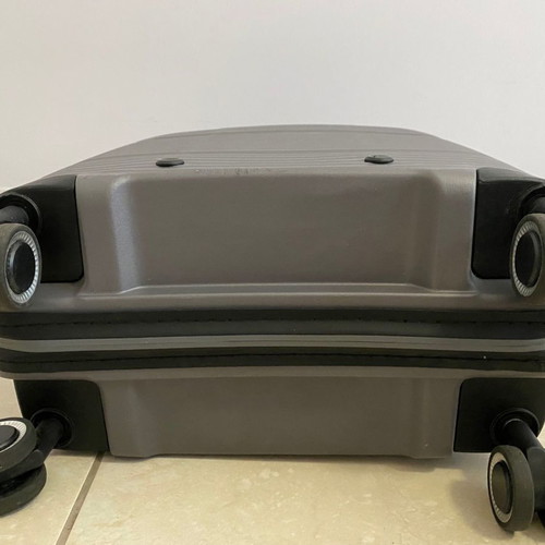 Saxoline cabin suitcase used, gray, hard shell with 4 wheels