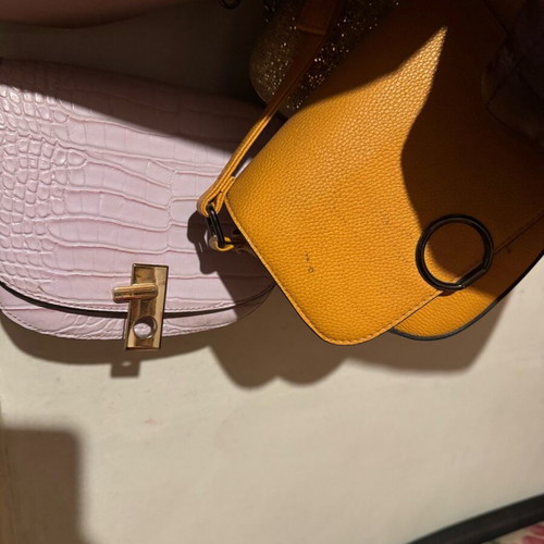 Shoulder bags used, pack of 4, beige, pink, lilac, mustard