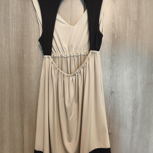 Evening dress black and beige with open back