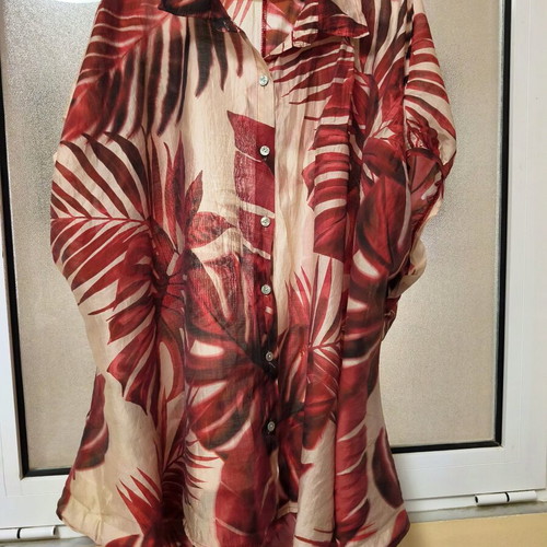 Urban women's semi-transparent blouse with tropical print, like new, one size