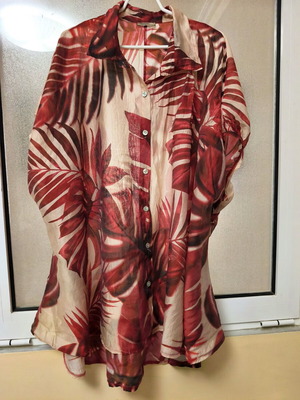 Urban women's semi-transparent blouse with tropical print, like new, one size