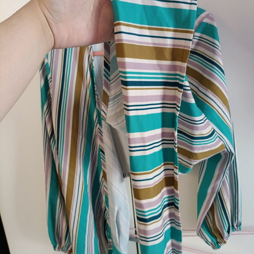 Feel Cute Cropped Wrap Striped Blouse size M like new, multicolor