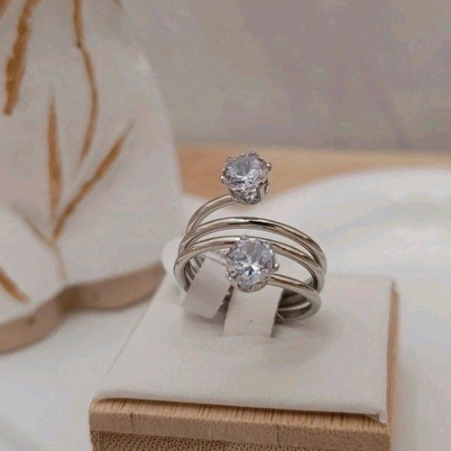 Steel ring with small diamonds new, sizes 16 to 19, silver