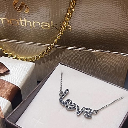 Love silver necklace 925 with black platinum and zircon stones pendant