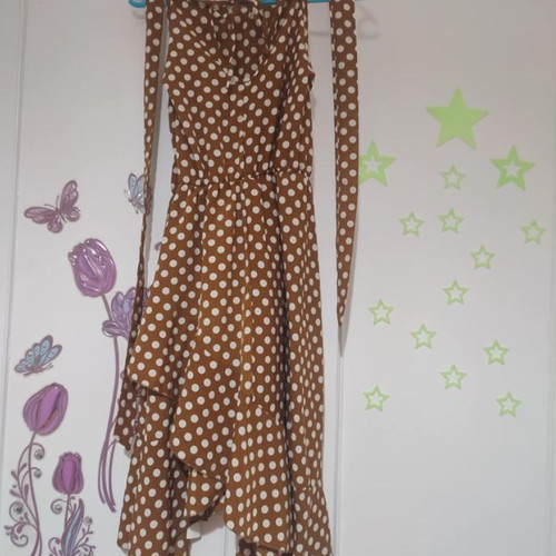 forever unique brown polka dot dress dots dress… coverup Crafted from structured satin Fabric Quantity:Full piece - 23 metres / 25 yards Unicorn Party Girls Rainbow