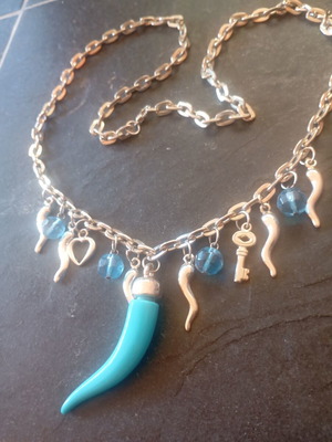 Fashion jewelry necklace with turquoise Italian cornicello charm, like new