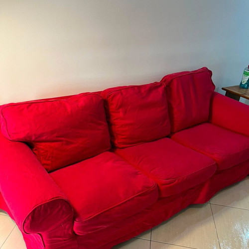 Sofa used, 3-seater red fabric upholstery