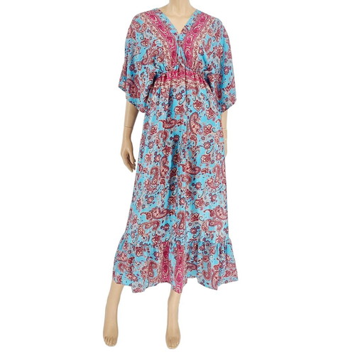 Double Six long dress with batwing sleeve new, multicolor turquoise