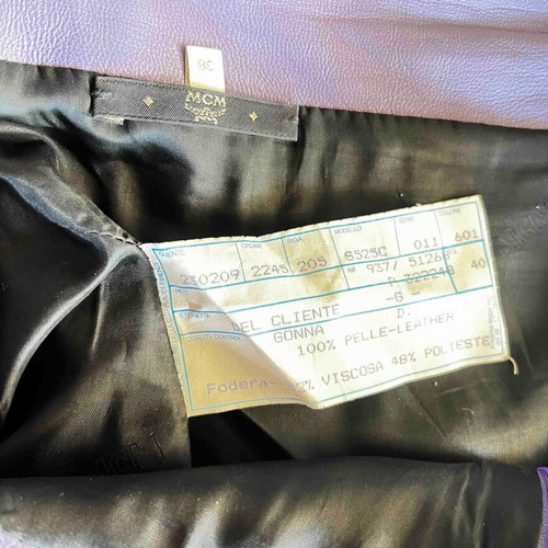 MCM purple leather skirt with diagonal zipper detail
