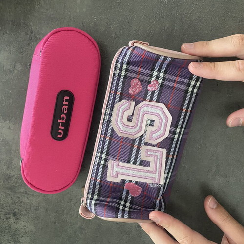 Children's pencil cases used, set of 2, purple and pink