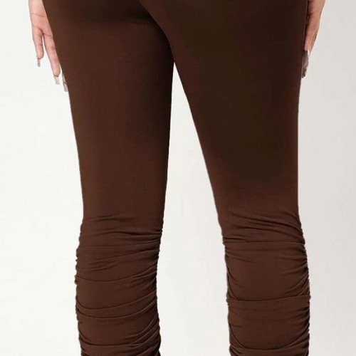 Shein brown leggings with ruching on legs new