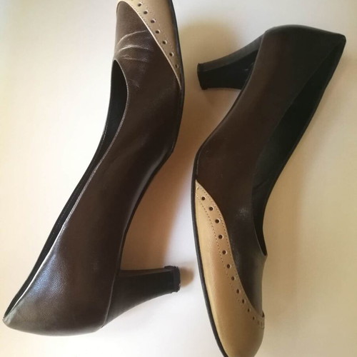 Handmade leather pumps used no36 brown with cream