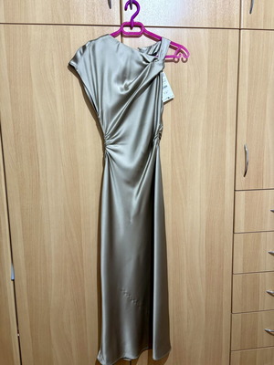 Zara midi satin dress new, champagne color, one-shoulder design
