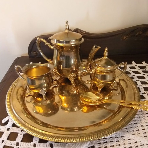 Gilded coffee set antique style, 6 pieces, like new