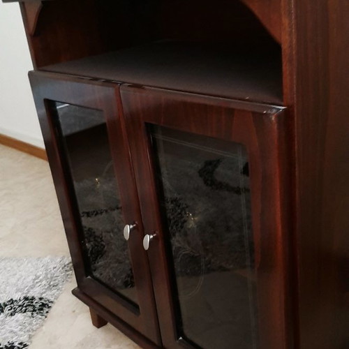 TV cabinet used, lacquered wood with display cabinet