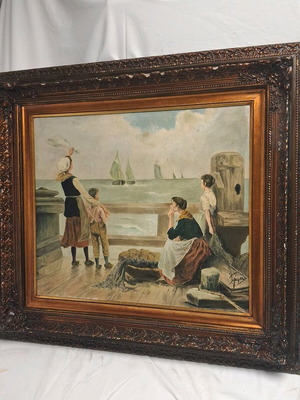 Oil painting on wood used with frame and artist signature 72×64cm