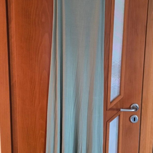 Long airy dress in olive/mint shade with thin straps