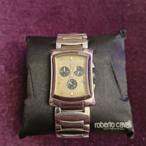 Roberto Cavalli Tomahawk men's watch like new, beige and silver